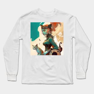 Fashion cats meet art in a glitchy world - Feline Fashionista #5 Long Sleeve T-Shirt